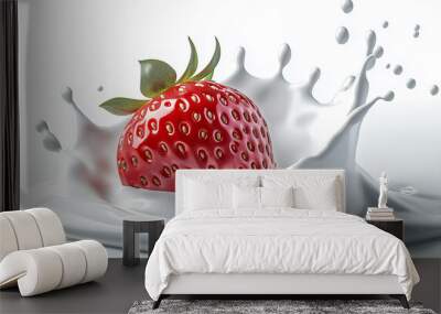 strawberry falling into milk Wall mural