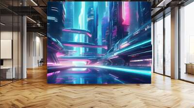 The charm of light and shadow in a future city, sci-fi architecture and neon lights intertwining. Wall mural