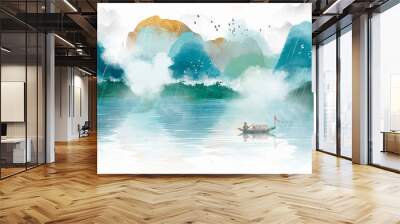 Background of blue mood landscape painting Wall mural