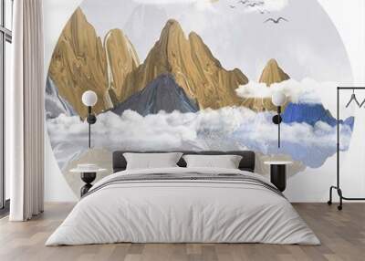 Golden Blue landscape painting Wall mural