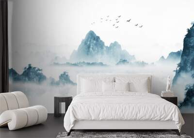 New Chinese blue artistic conception landscape painting Wall mural