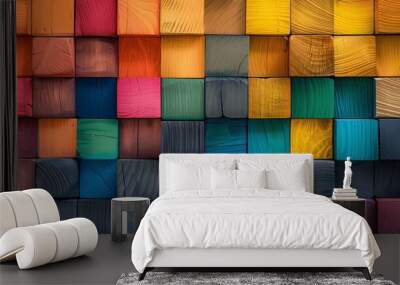 Vibrant Wooden Block Background: A Spectrum of Colorful Cubes for Creative Designs Wall mural