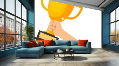 hand holding Gold Trophy Cup Wall mural