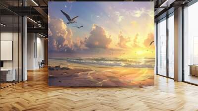 beach_sunset_painting Wall mural