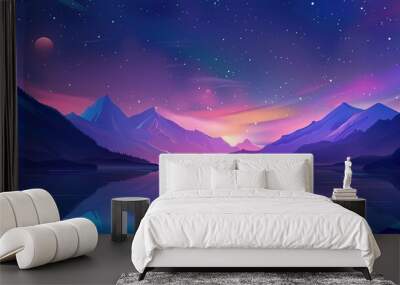 Beautiful_night_landscape_with_mountains_sea_and Wall mural