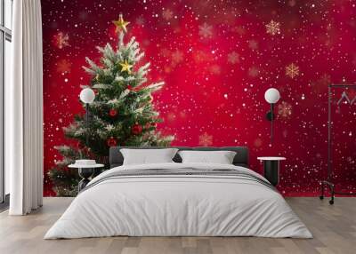 Christmas_tree_card_Red_christmas_background Wall mural