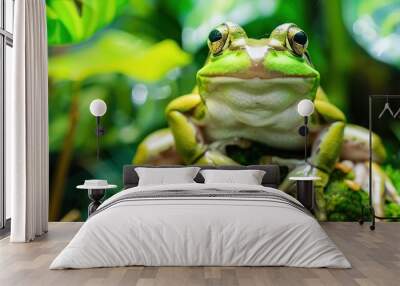 cute_green_background_frog Wall mural