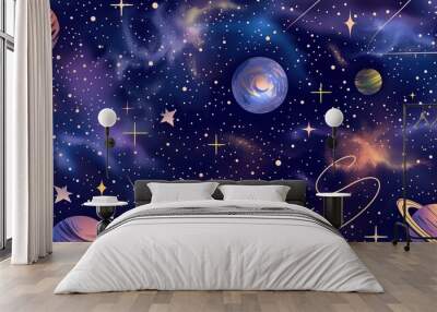 Seamless_pattern_Vector_Starry_Space Wall mural