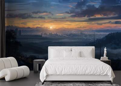 Sunrise_anime_landscapes_city Wall mural