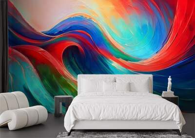 A stunning abstract composition featuring vibrant waves of red, blue, and green hues, creating a dynamic sense of movement and emotion, captivating the viewer with its swirling patterns Wall mural