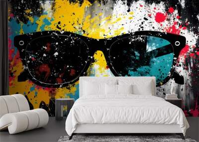 abstract black and white grunge frame featuring ink and paint splatter textures Wall mural