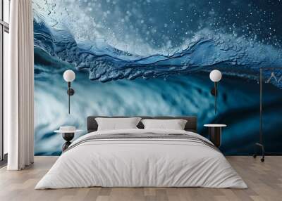 Abstract blue water surface with dynamic wave textures and splashes of sea foam Wall mural