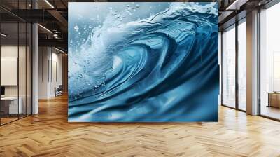 Abstract blue water surface with dynamic wave textures and splashes of sea foam Wall mural