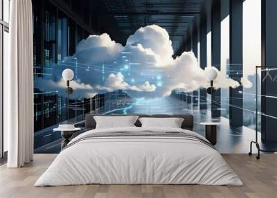 Abstract cloud network solution representing the future of connectivity and intelligent technological advancements for unleashing innovation Wall mural