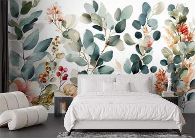 Abstract floral pattern with digital eucalyptus watercolor design for graphic poster background Wall mural