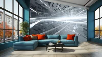 Abstract fractal technology design with a light pattern blending into a white horizon Wall mural