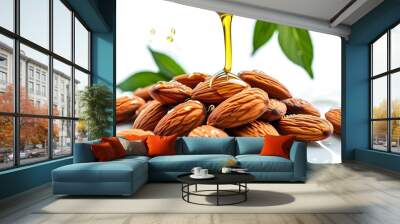 Almonds Drizzled with Oil on a Clean White Background Wall mural