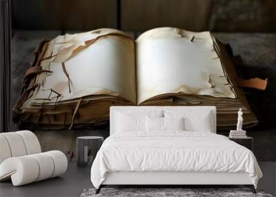 Antique leather-bound book with blank pages inviting creativity and storytelling Wall mural