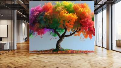 Artistic tree design featuring vibrant, colorful leaves celebrating the beauty of nature Wall mural