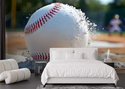 Baseball surrounded by a scattering of white powder on a textured surface Wall mural