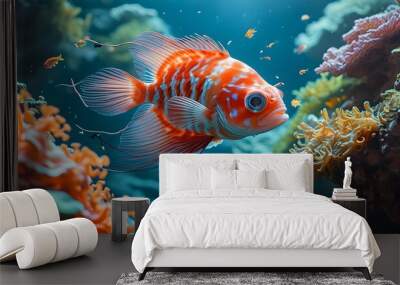 Battle of Sarcastic Fringehead Fish in Vibrant Coral Reef Wall mural