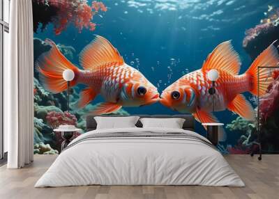 Battle of Sarcastic Fringehead Fish in Vibrant Coral Reef Wall mural