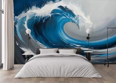 beautiful abstract wave illustration in shades of blue and gray Wall mural