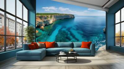 Breathtaking Cliffside Panorama Overlooking Crystal Clear Waters in a Serene Summer Landscape Wall mural