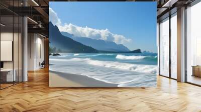 Breathtaking coastal scenery blending serene beaches and majestic mountains Wall mural