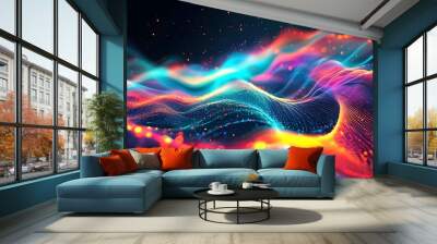 Captivating vibrant digital abstract art with glowing particles and dynamic waves for an immersive visual experience Wall mural