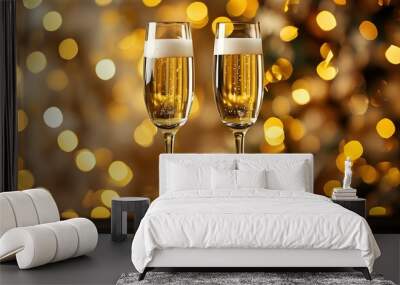 Champagne Toast with Festive Golden Bokeh Background for Celebrations and Special Occasions Wall mural