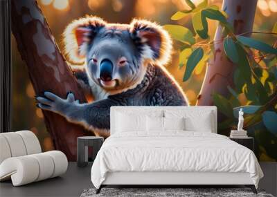 Charming full-body outdoor portrait of a cuddly koala basking in natures embrace Wall mural