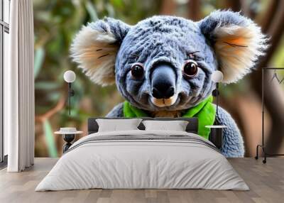 Charming Koala Plush Toy in Green Vest Celebrating Australian Culture Wall mural