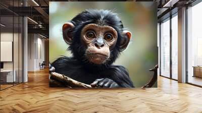 Charming monkey perched on a branch with a softly blurred backdrop Wall mural