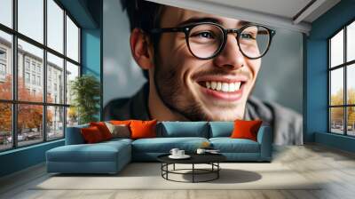 Cheerful young man in glasses wearing a stylish shirt Wall mural