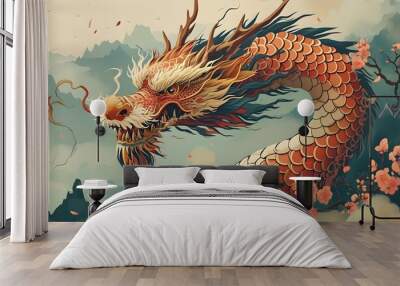 Chinese Zodiac Dragon: Symbol of Strength and Power in Eastern Asian Culture Wall mural