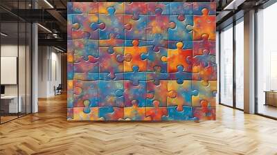 Colorful close-up of bright puzzle pieces with ample copy space Wall mural