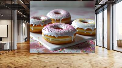 colorful donut with sprinkles on a white background Wall mural