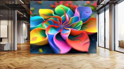 Colorful flower-shaped wind spinner dancing in the breeze Wall mural