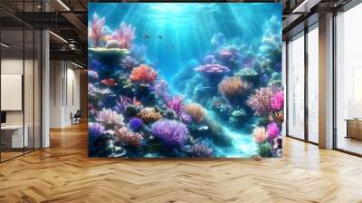 Colorful Underwater Coral Reef Teeming with Marine Life Wall mural