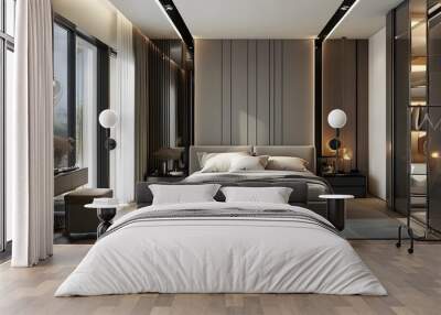 Contemporary bedroom design inspiration featuring sleek furniture and stylish decor elements Wall mural