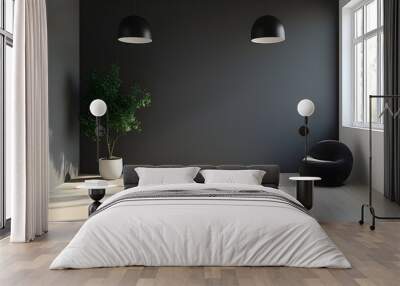 Creative black room with bright spotlight showcasing a clean and empty studio backdrop, featuring a soft gradient gray background for product display Wall mural