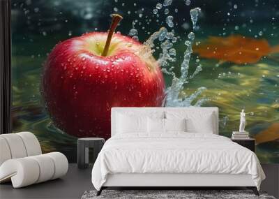 crisp apples floating in clear water Wall mural