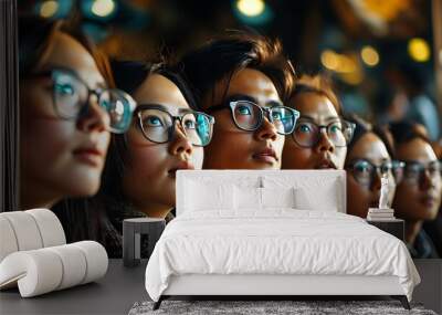 Curious observers wearing glasses engaged in a moment of intrigue Wall mural