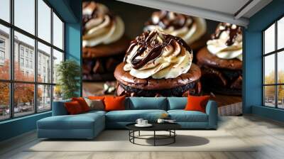 Decadent close-up of swirled chocolate and vanilla brownies with rich textures and alluring patterns Wall mural