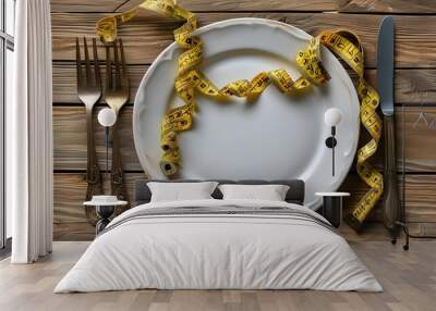 Dieting essentials: a plate surrounded by a measuring tape Wall mural