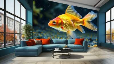 Distinctive goldfish in a pond of silver companions highlighting uniqueness and exceptional features Wall mural