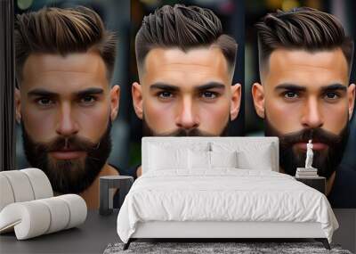 Diverse Mens Hairstyles Showcase: A Detailed Close-Up Collection of Contemporary Looks Wall mural