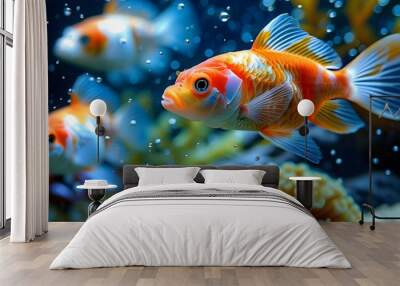 Dreamy Close-Up of an Aquarium with Fancy Fish Swimming Gracefully Wall mural