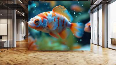 Dreamy Close-Up of an Aquarium with Fancy Fish Swimming Gracefully Wall mural